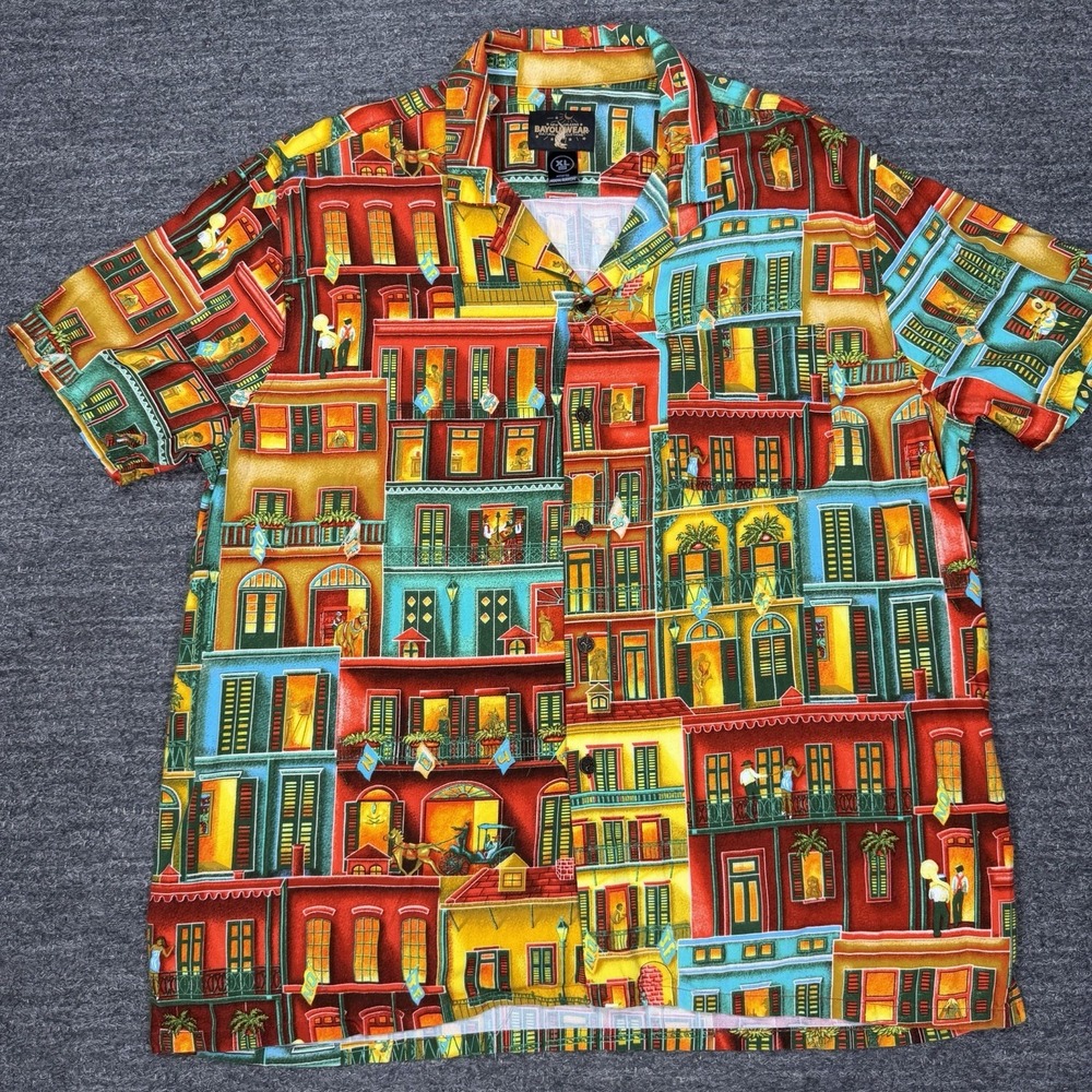 Bayou Wear Shirt Men XL New Orleans French Quarter Jazz Bourbon Mardi Gras USA